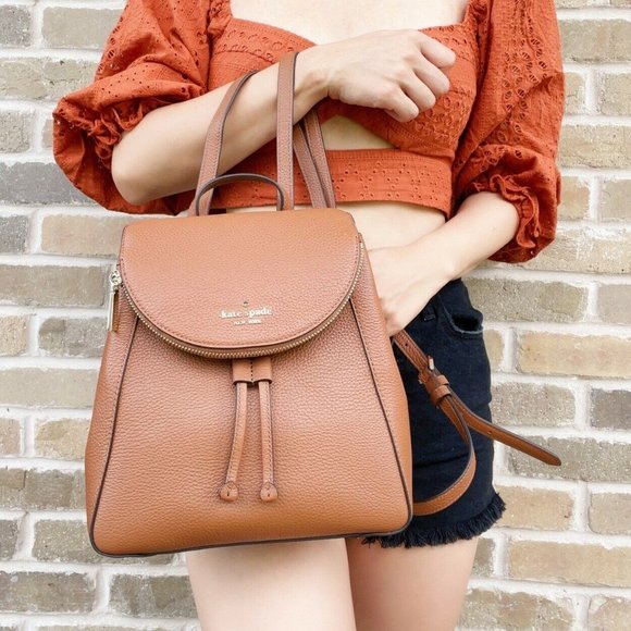 Kate Spade Flap Leather Backpack Warm Gingerbread Brown - Picture 3 of 3